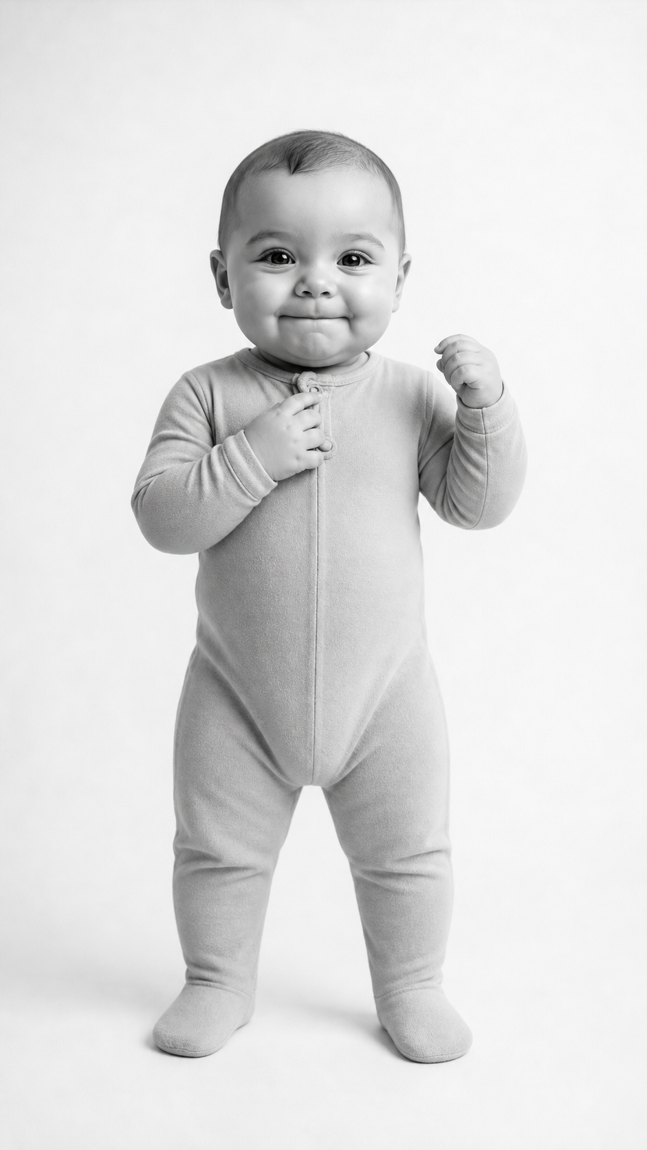 Black and white smiling baby portrait